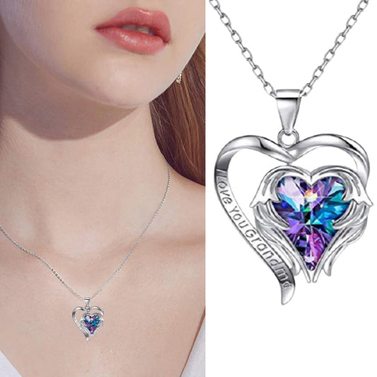 Angel Wings Heart Shaped Crystal Pendant Lady Necklace